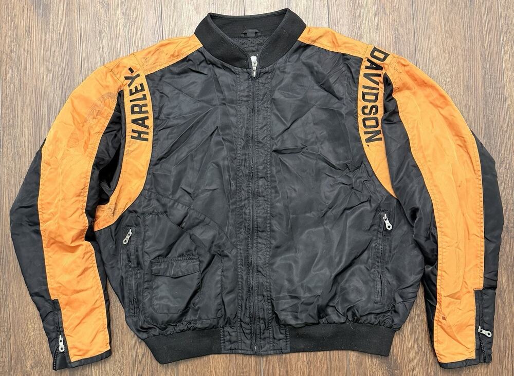 Harley-Davidson Jacket Mens 2XL Black Orange Nylon Biker Riding Full Zip Wind